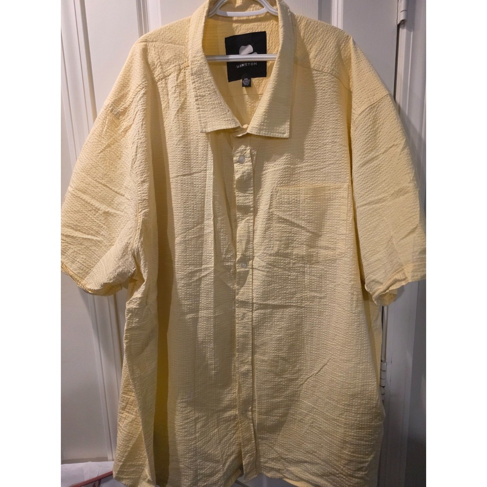 Winston Men's Yellow Seersucker  Short Sleeve Button Down Shirt SZ 6XL